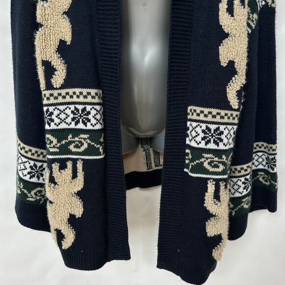 Show Me Your Mumu Cardigan Sweater Easy Cardi Moose Buddies Navy Blue Size Large - Picture 5 of 11